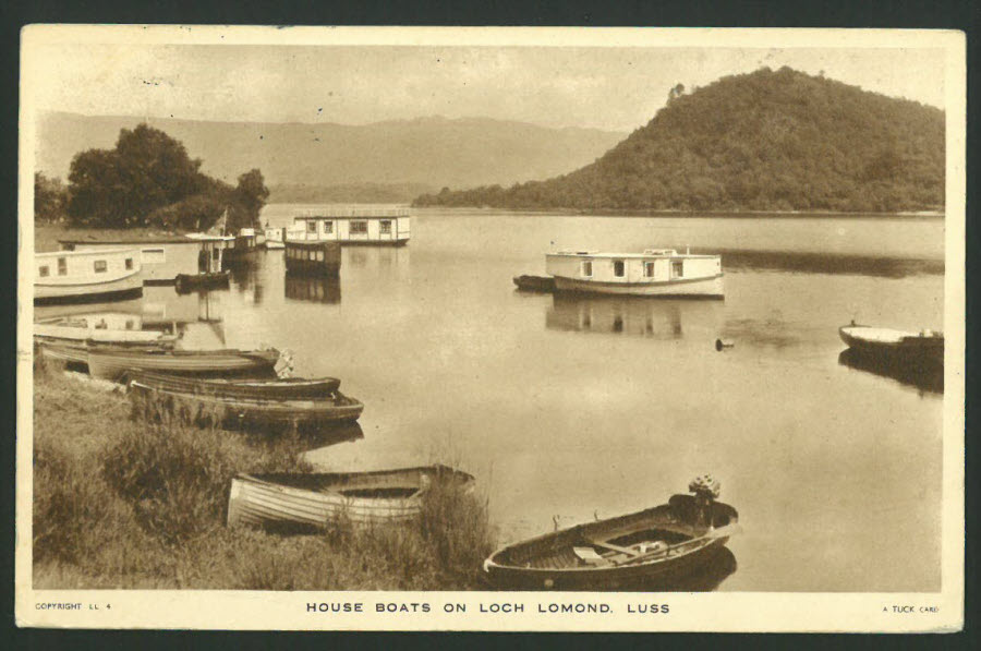 Postcard Scotland - House Boats on Loch Lomond, Luss 1947 - Click Image to Close