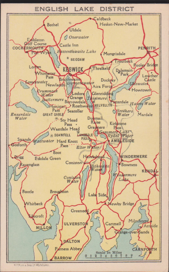 Postcard- Maps - English Lake District used by Hall & Co - Click Image to Close