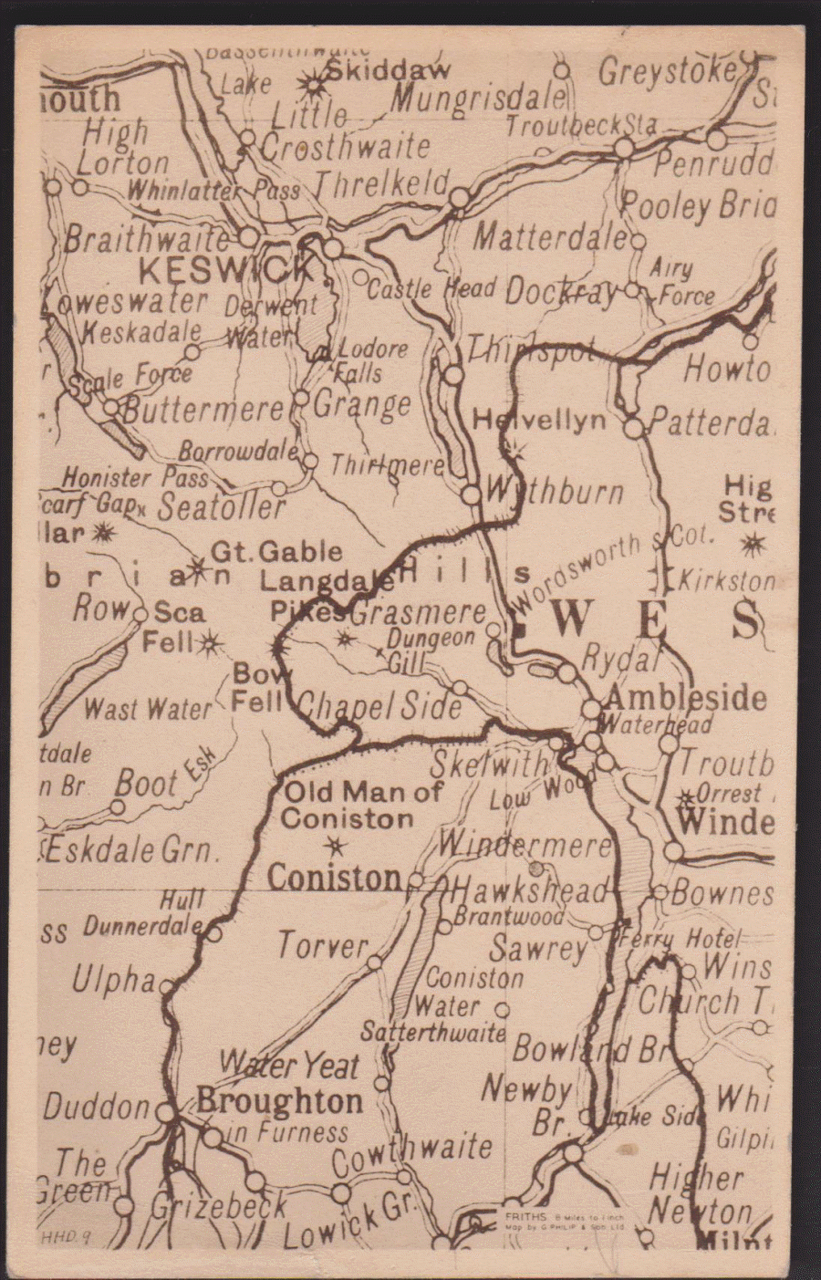 Postcard- Maps - English Lake District unused by Frith