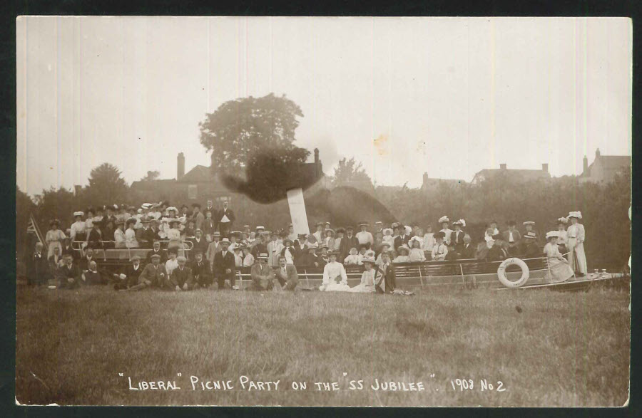 Postcard Real Photo "Liberal" Picnic Party on the SS Jubilee 1903