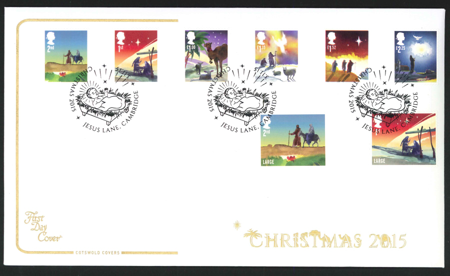 2015 - Cotswold Christmas Set First Day Cover,Jesus Lane Cambridge Postmark