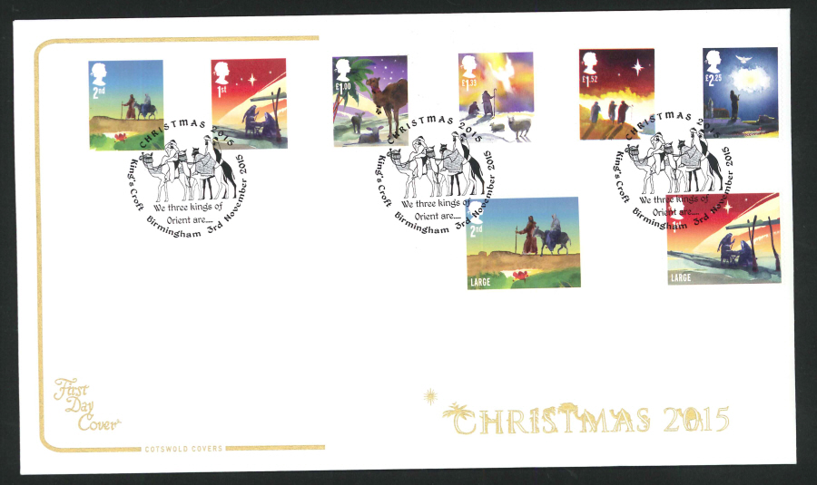 2015 - Cotswold Christmas Set First Day Cover,Kings Croft Birmingham Postmark