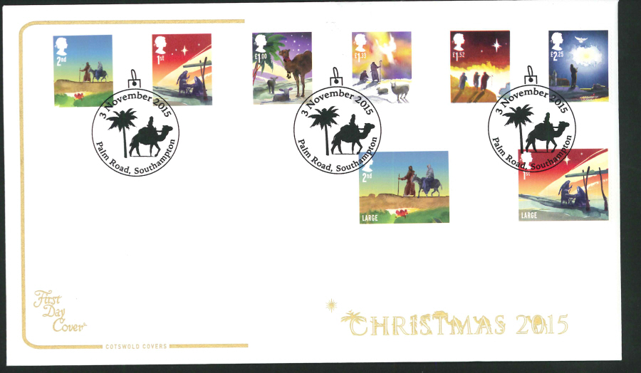2015 - Cotswold Christmas Set First Day Cover, Palm Road Southampton Postmark