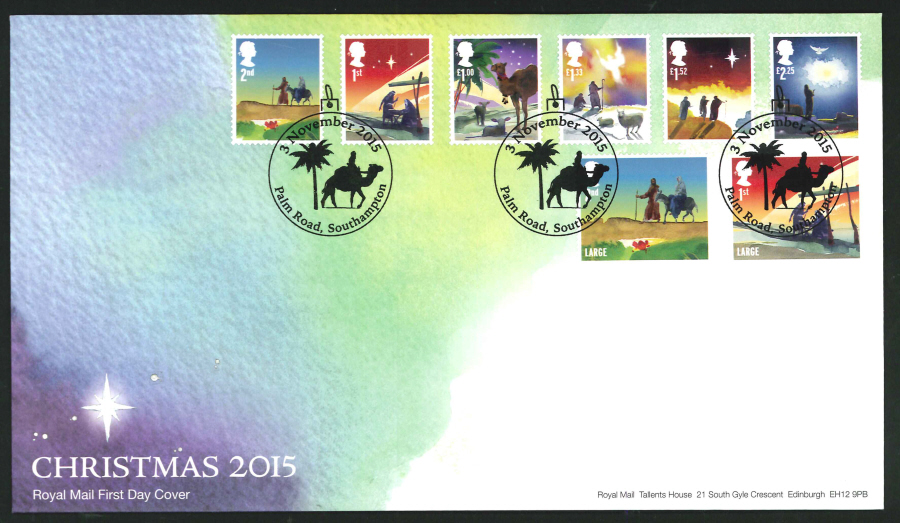 2015 - Christmas Set First Day Cover, Palm Road, Southampton Postmark