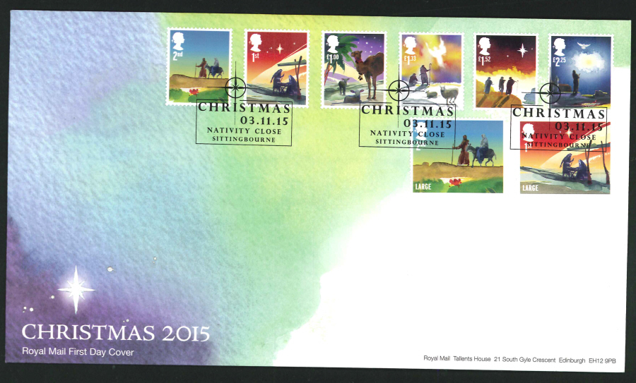2015 - Christmas Set First Day Cover, Nativity Close, Sittingbourne Postmark - Click Image to Close