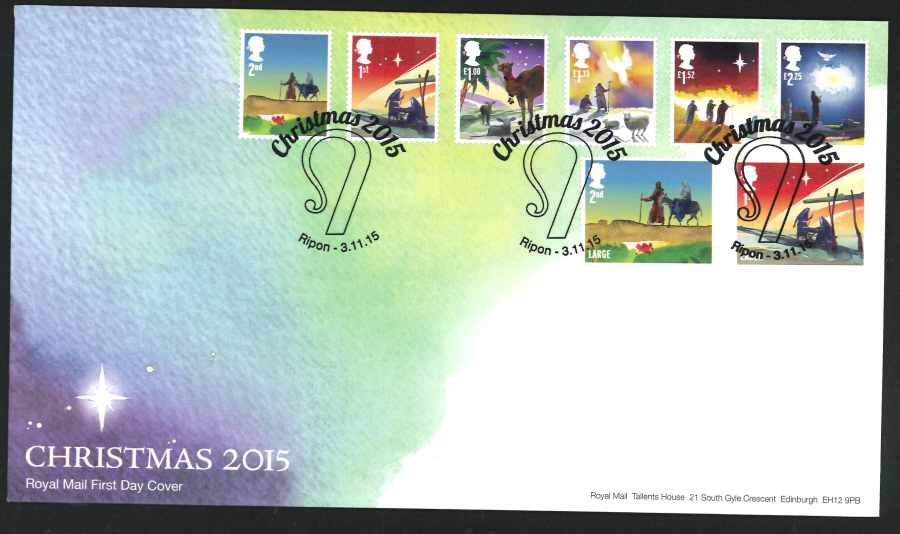 2015 - Christmas Set First Day Cover, Ripon Postmark