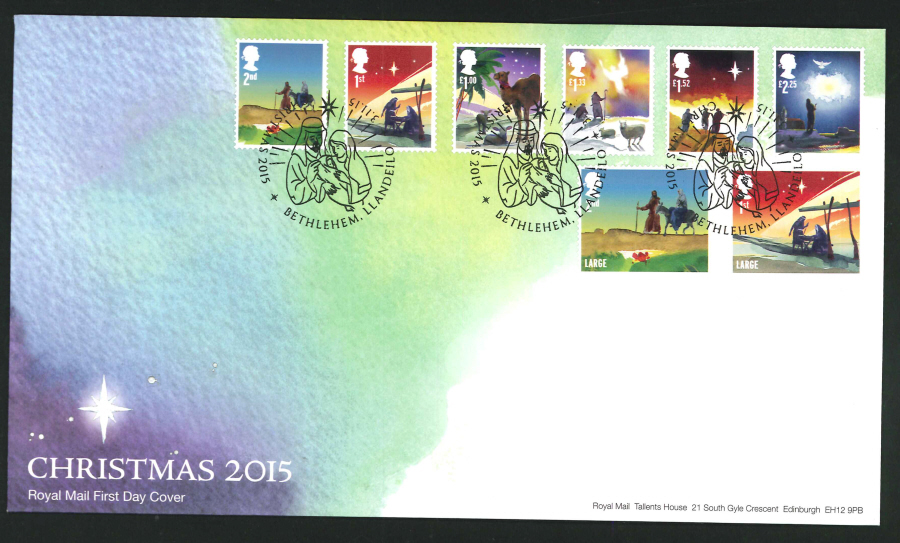 2015 - Christmas Set First Day Cover, Bethlehem, Llandeilo Postmark - Click Image to Close