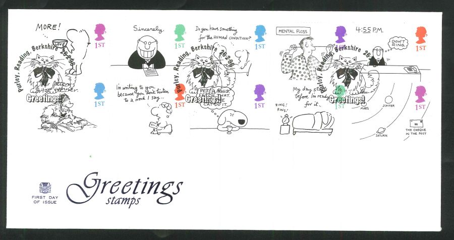 1996 Greetings First Day Cover, Braintree Essex Handstamp