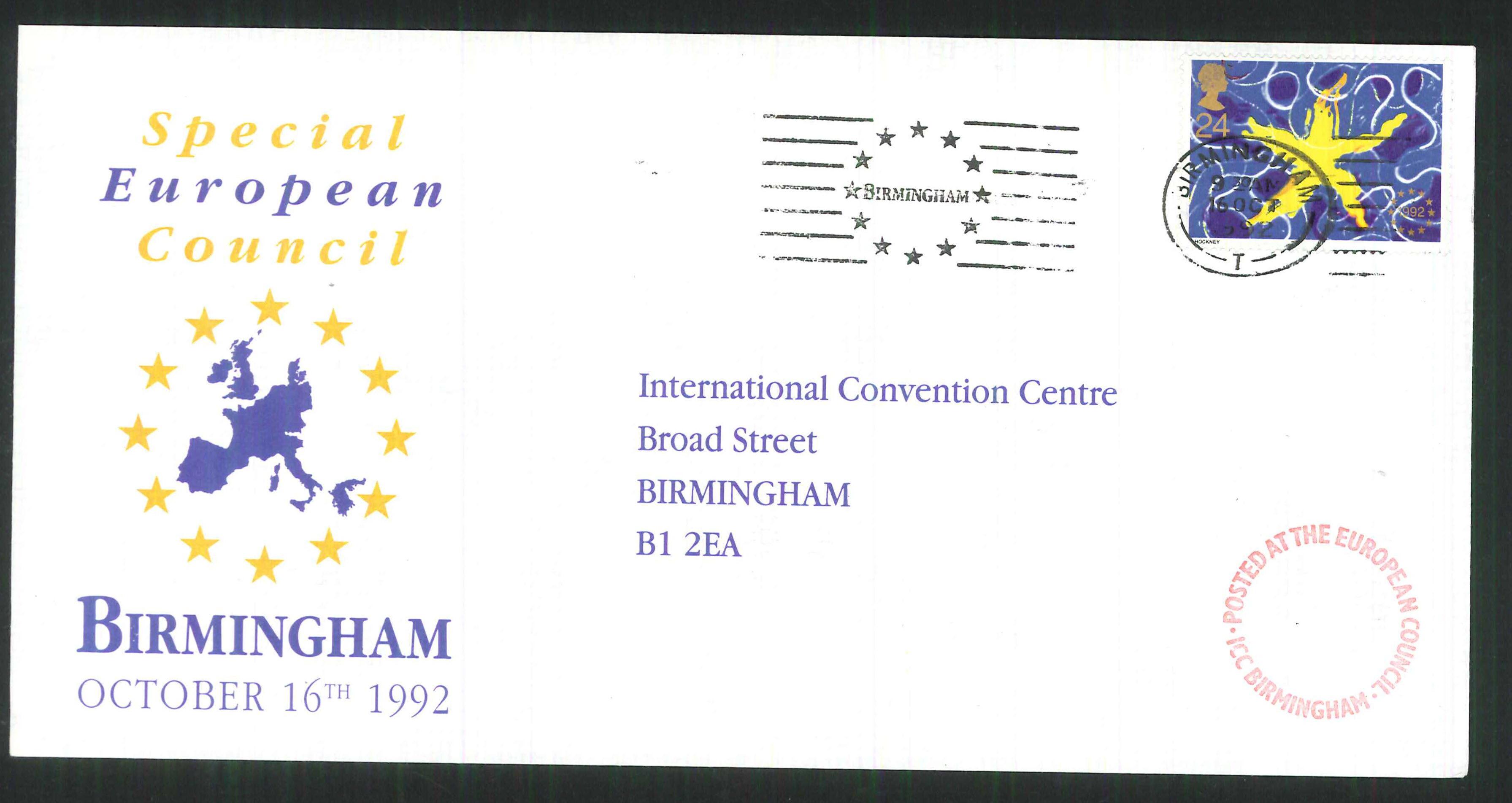 1992 Single European Market First Day Cover-Birmingham Slogan Postmark