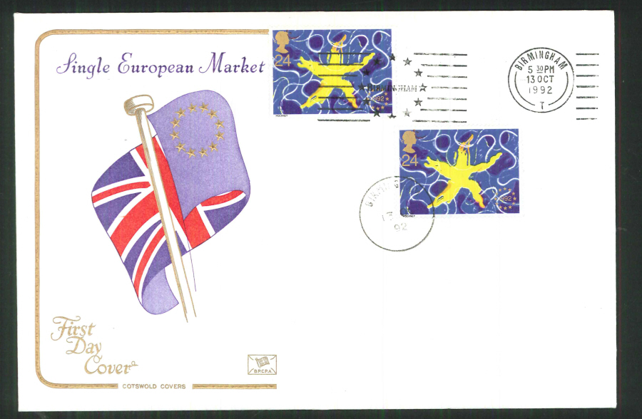 1992 Single European Market Cotswold FDC r-Birmingham Slogan Postmark