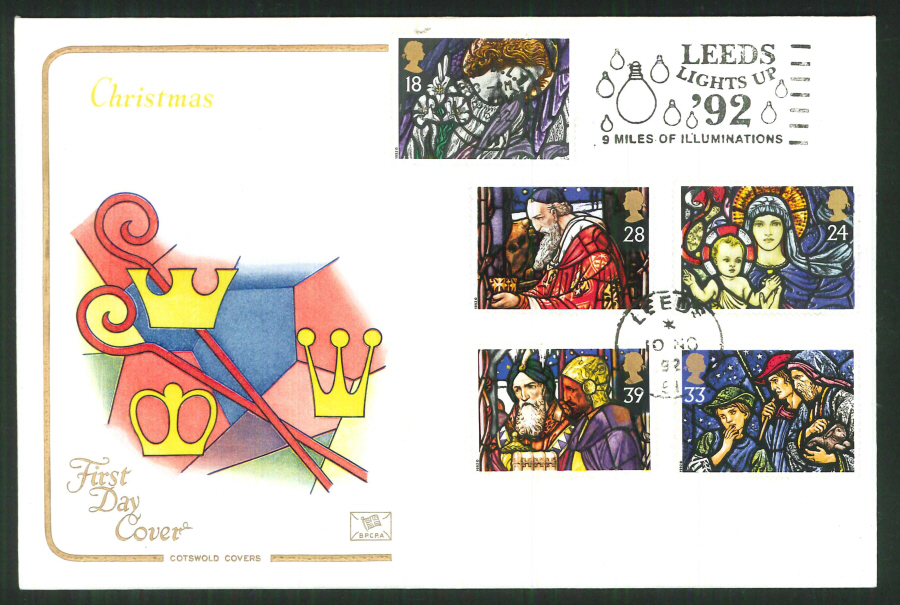 1992 Christmas First Day Cover- Slogan Leeds Light Up Postmark