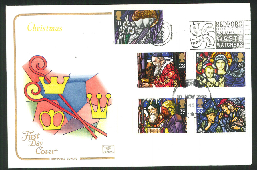 1992 Christmas First Day Cover- Slogan Bedford Council Postmark