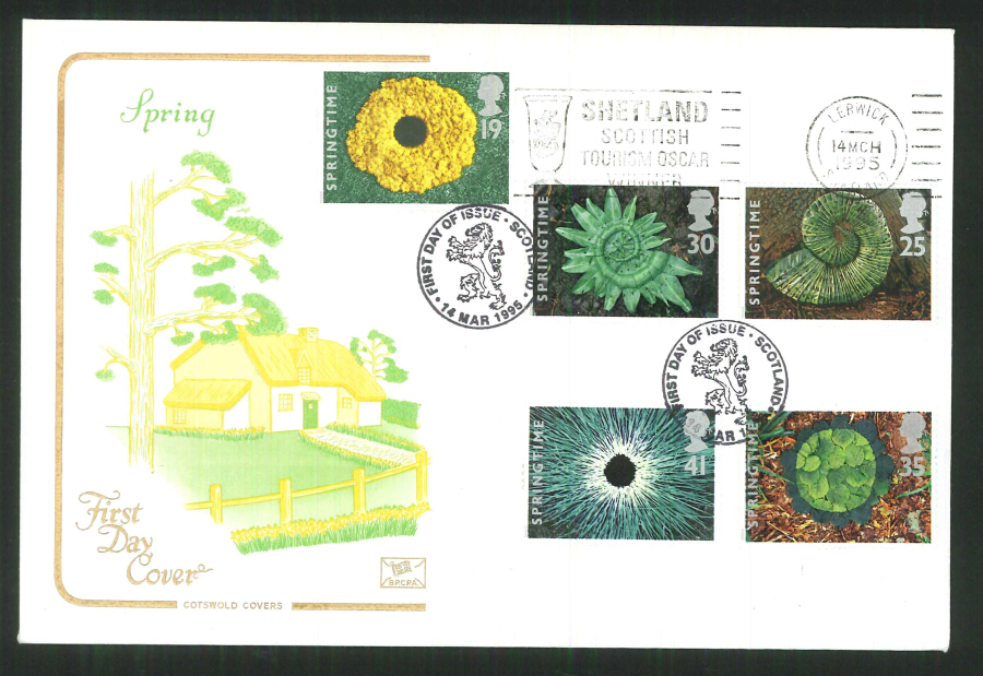 1995 Springtime Cotswold Slogan FDC -Shetland Scottish Tourist Winner Slogan Postmark - Click Image to Close