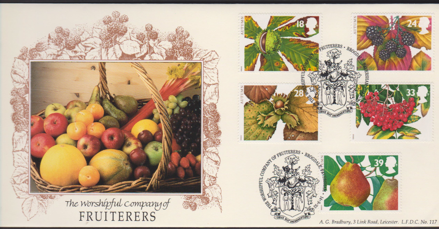 1993 Bradbury Autumn First Day Cover- Worshipful Company of Fruiteres Faversham Postmark