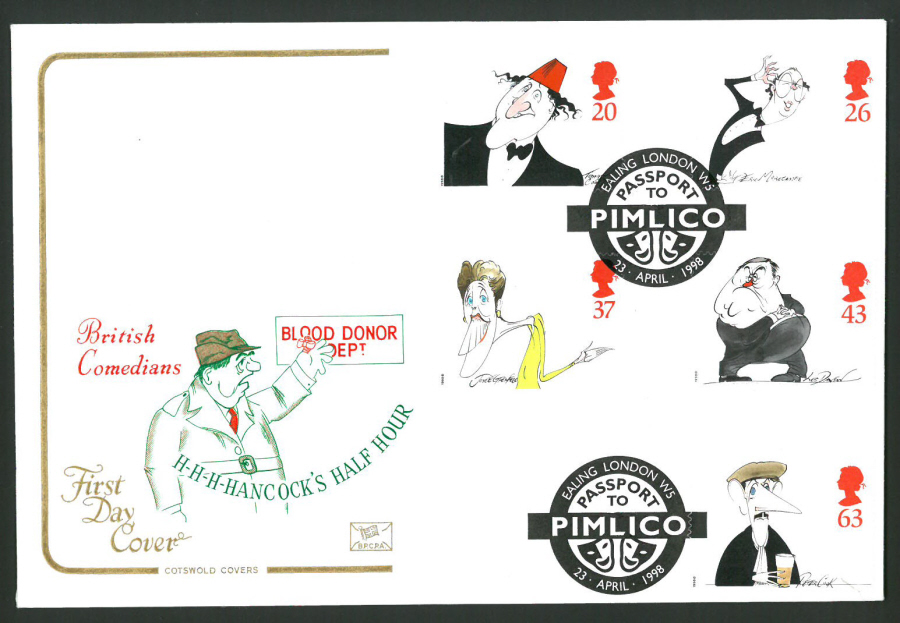 1998 Cotswold First Day Cover -Comedy- Ealing Passport to Pimlico Postmark -