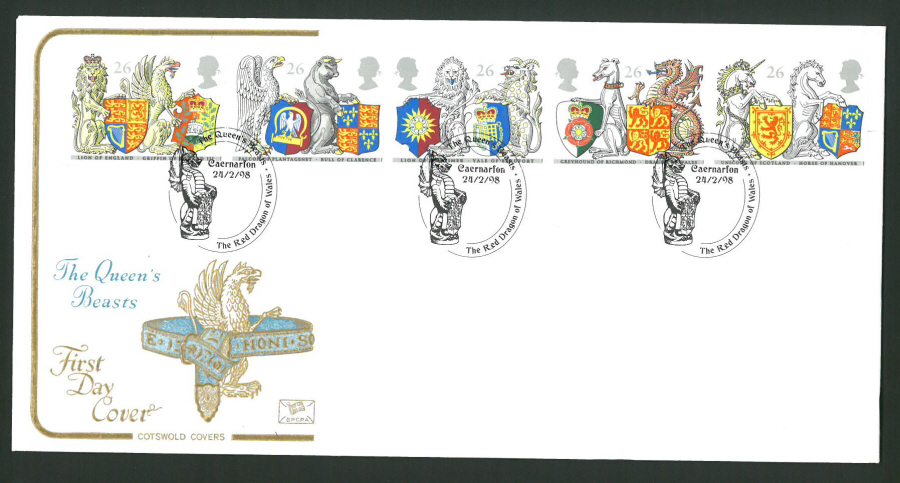 1998 Cotswold First Day Cover -Queen's Beasts - Red Dragon of Wales Postmark - - Click Image to Close