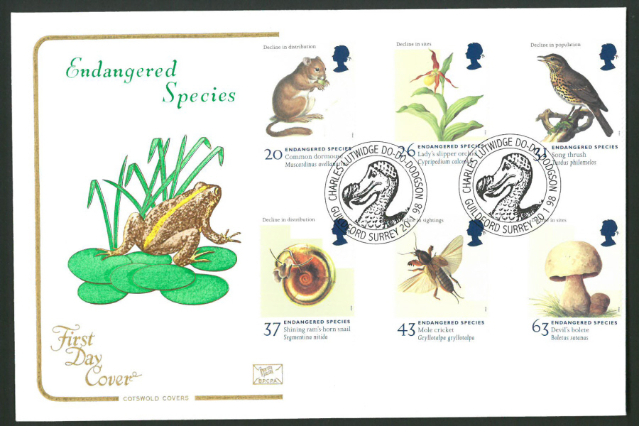 1998 Cotswold First Day Cover -Endangered Species - Charles Dodgson Guildford Postmark -