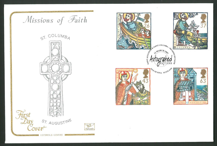 1997 Cotswold First Day Cover -Missions of Faith - Isle of Iona Postmark -