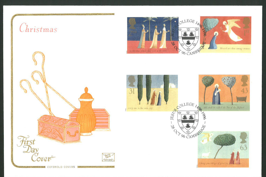 1996 Cotswold First Day Cover - Christmas - Jesus College Cambridge Postmark - - Click Image to Close