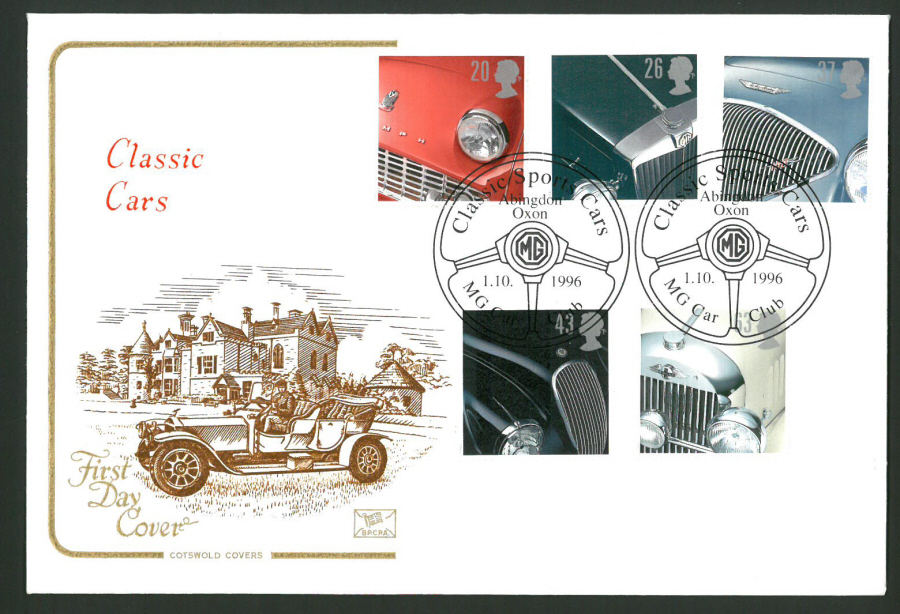 1996 Cotswold First Day Cover - Classic Cars - M G Car Club Abingdon Postmark -