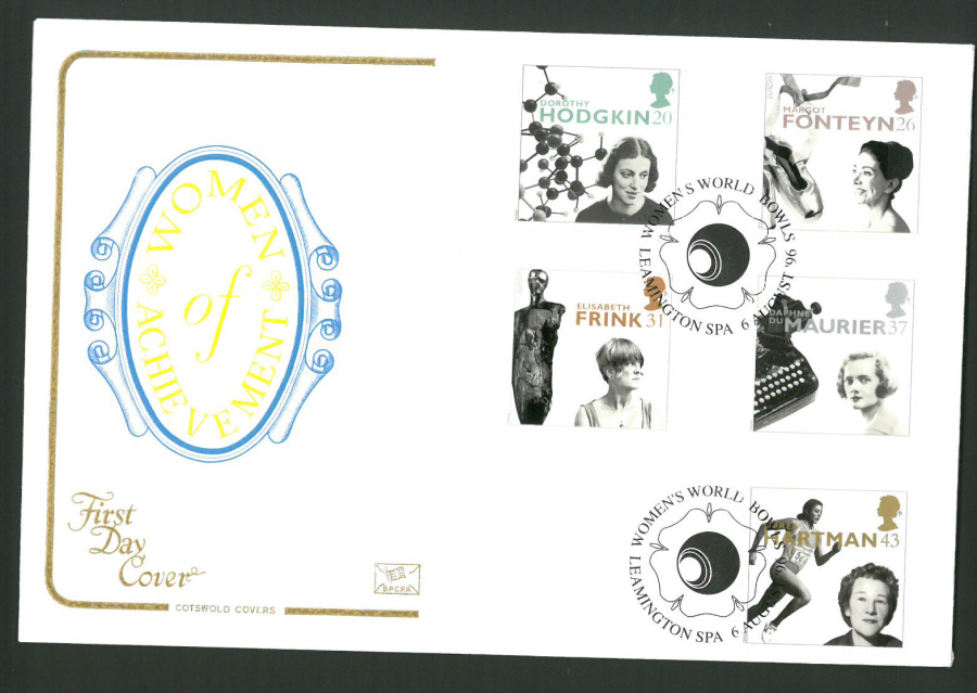 1996 Cotswold First Day Cover -Women of Achievement - Womens Bowls Leamington Spa Postmark -