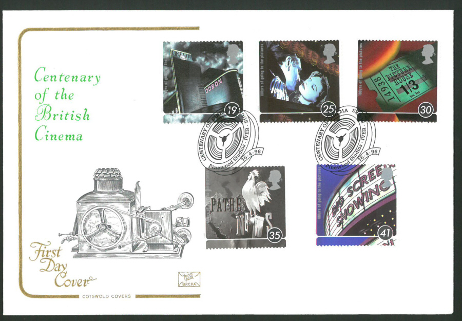 1996 Cotswold First Day Cover -British Cinema -Pinewood Studios Iver Bucks Postmark -