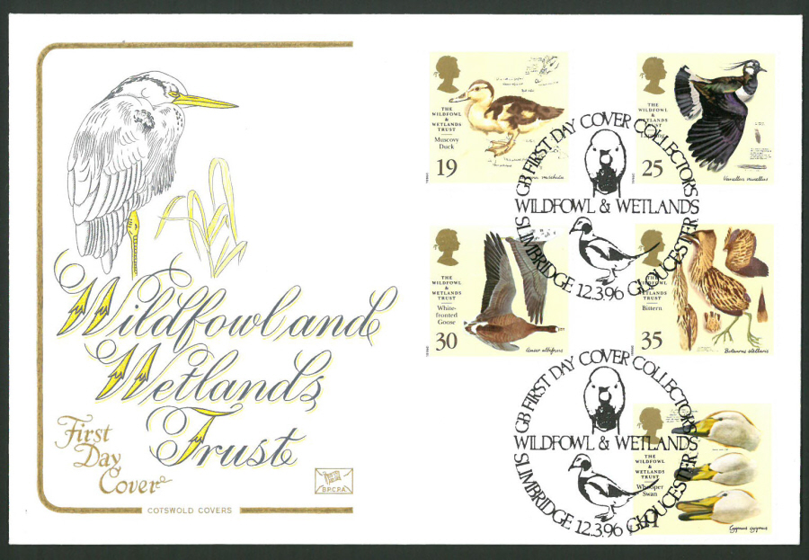 1996 Cotswold First Day Cover -Wildfowl & Wetlands -Slimbridge Postmark -