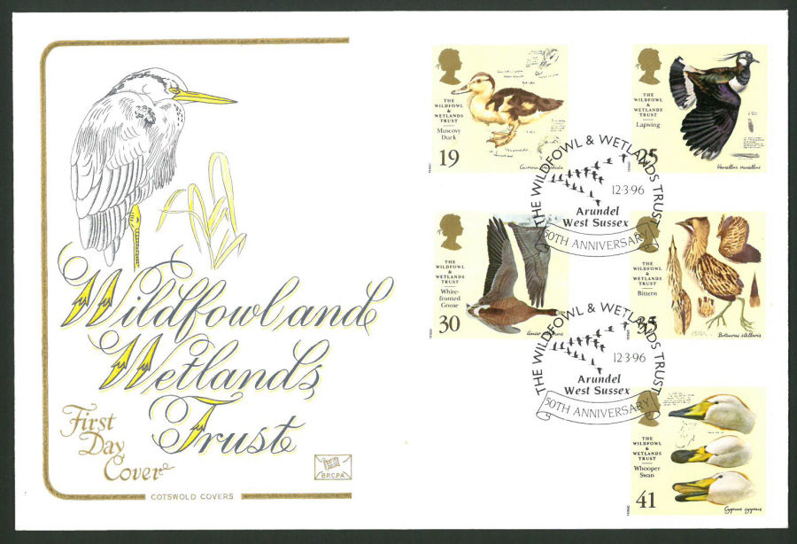1996 Cotswold First Day Cover -Wildfowl & Wetlands -Arundel West Sussex Postmark -