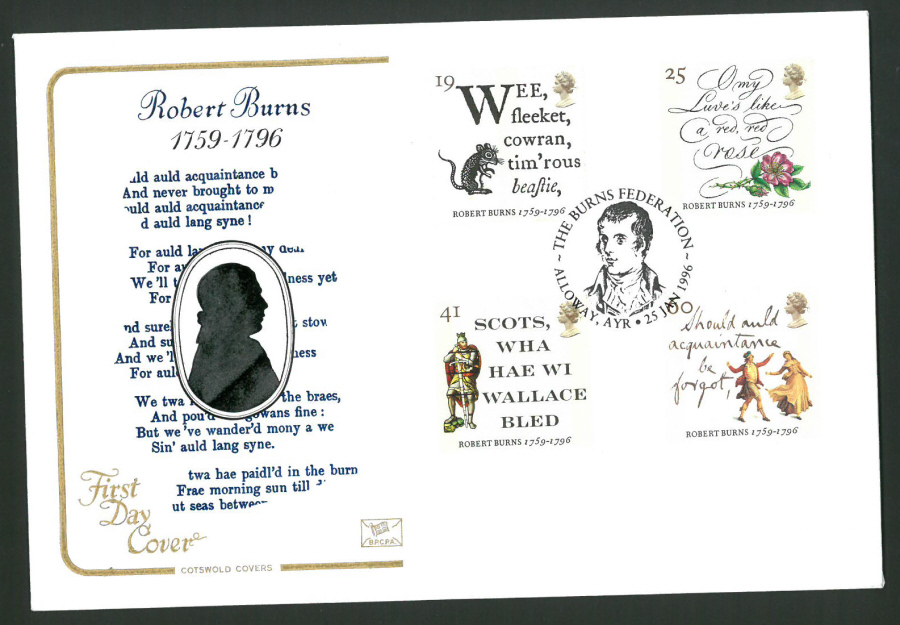 1996 Cotswold First Day Cover -Robert Burns - Burns Federation Alloway Ayr Postmark -