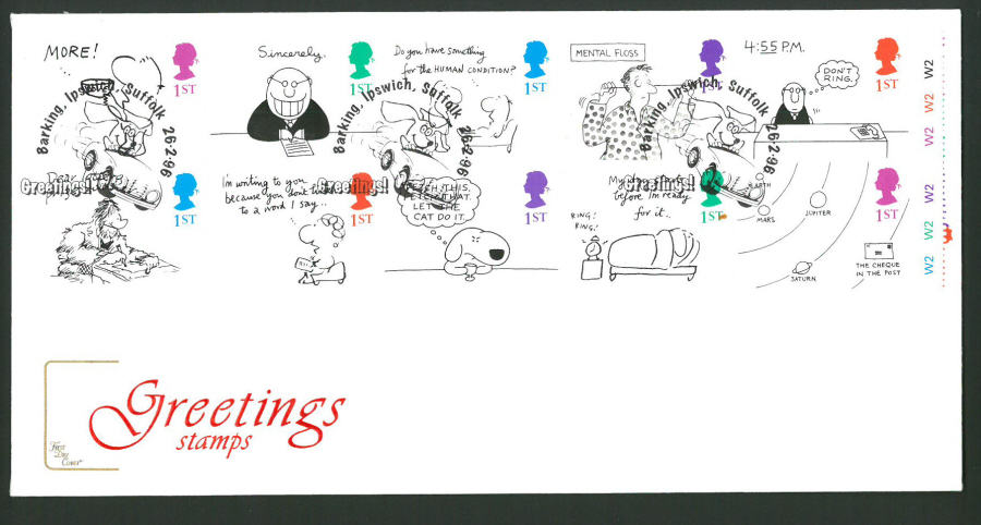 1996 Cotswold First Day Cover - Greetings - Barking Ipswich Postmark -