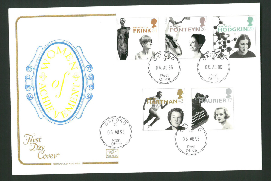 1996 Cotswold First Day Cover -Women of Achievement - Oxford C D S Postmark -