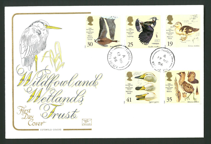 1996 Cotswold First Day Cover -Wildfowl & Wetlands -Arundel C D S Postmark -