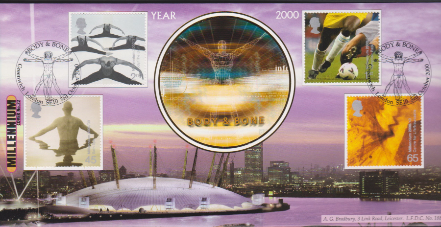 2000 Body & Bone Bradbury First Day Cover -Greenwich, London SE10 Postmark - Click Image to Close