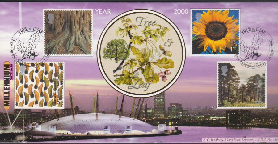 2000 Tree & Leaf Bradbury First Day Cover -Kew Gardens Richmond Postmark - Click Image to Close