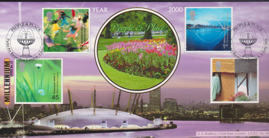 2000 People & Place Bradbury First Day Cover -Parks for London Postmark