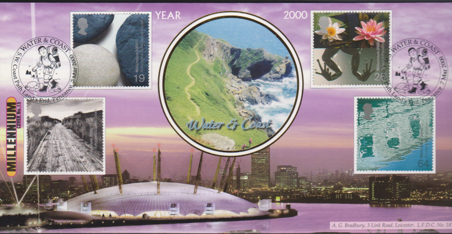 2000 Water & Coast Bradbury First Day Cover - Land's End Postmark