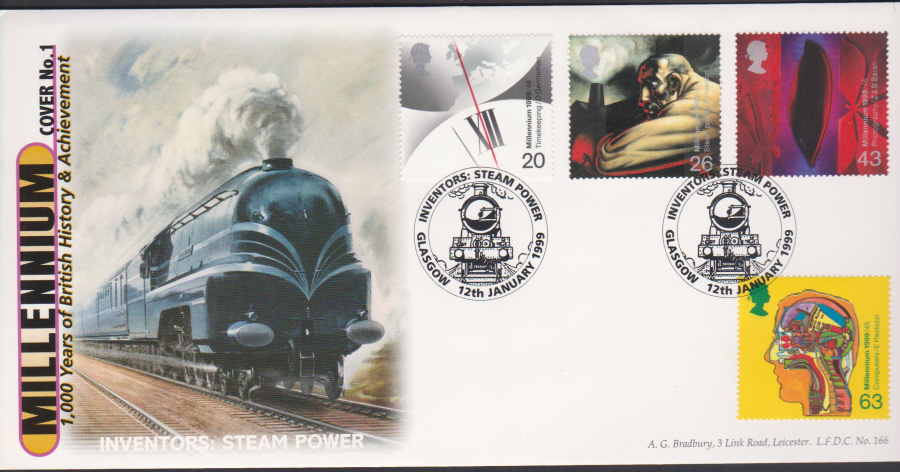 1999 Inventors Bradbury First Day Cover - Steam Power Glasgow Postmark