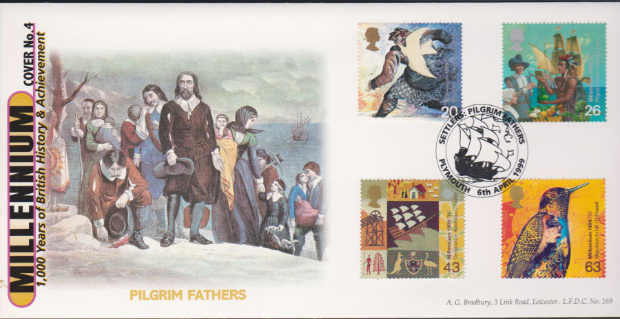 1999 Settlers Tales Bradbury First Day Cover - Plymouth Postmark