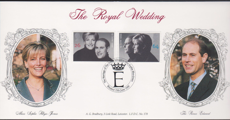 1999 Royal Wedding Bradbury First Day Cover - Windsor Postmark - Click Image to Close