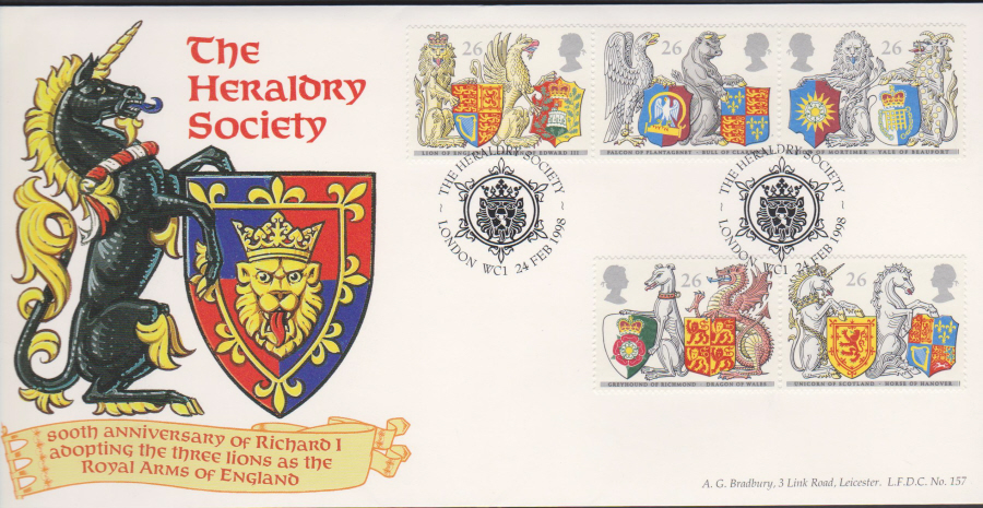 1998 Queens Beasts Bradbury First Day Cover - London WC1 Postmark - Click Image to Close