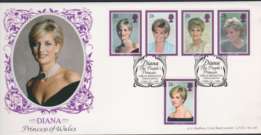 1998 Diana Bradbury First Day Cover - Peoples Princess Great Brington Northampton Postmark