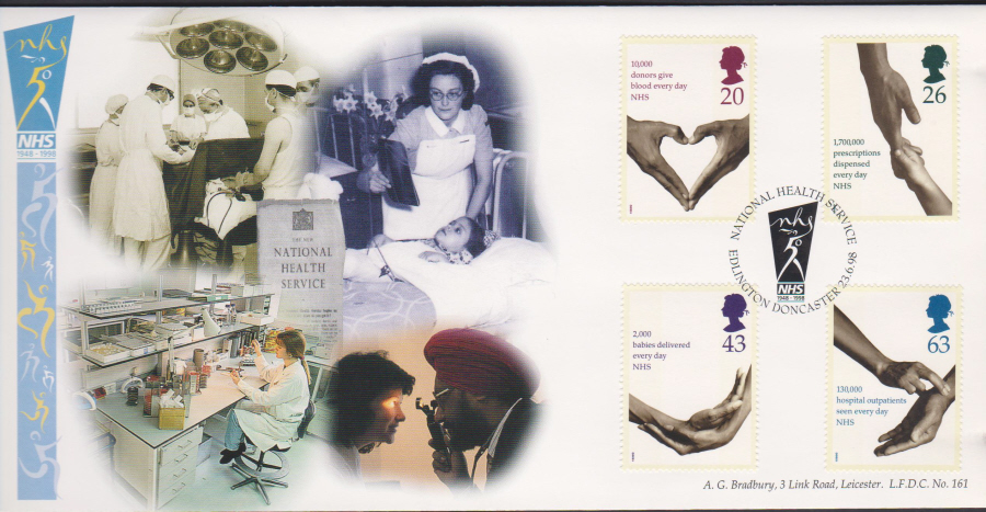 1998 National Health Service Bradbury First Day Cover - Edlington Doncaster Postmark - Click Image to Close