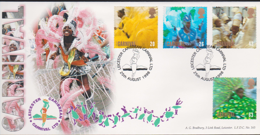 1998 Carnival Bradbury First Day Cover - Leicester Caribbean Carnival Postmark - Click Image to Close