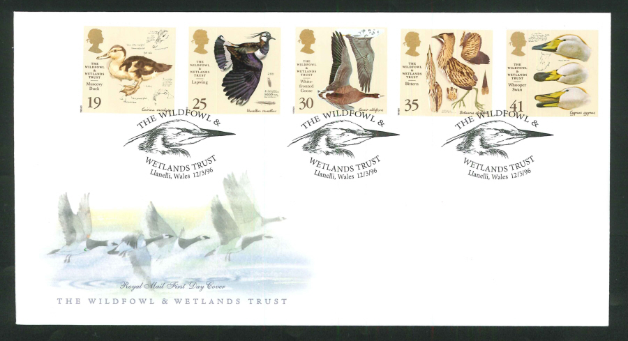 1996 The Wildfowl & Welands Trust First Day Cover, Llanelli Wales Handstamp