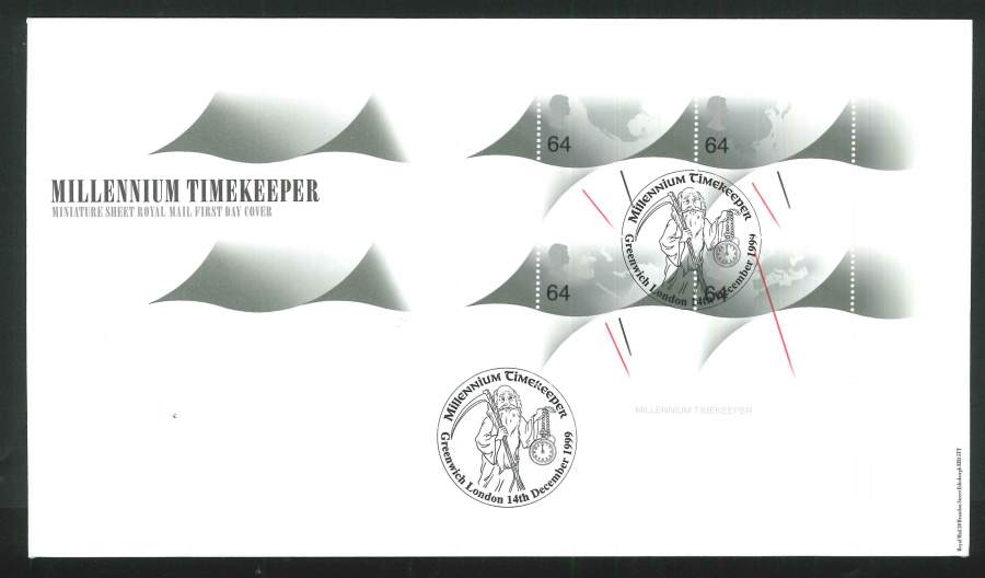 1999 Millennium Timekeeper First Day Cover- Greenwich (Old FatherTime) Postmark