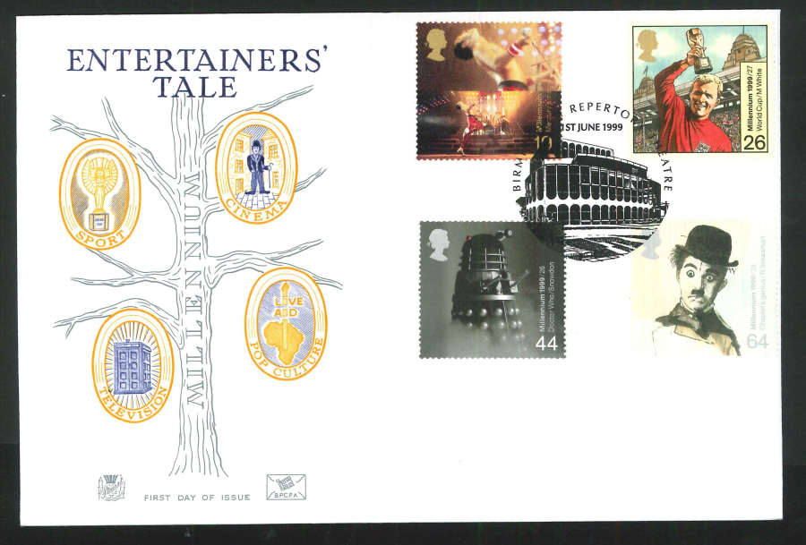 1999 Millennium Tales Entertainers' First Day Cover - Birmingham Repertory Theatre Postmark