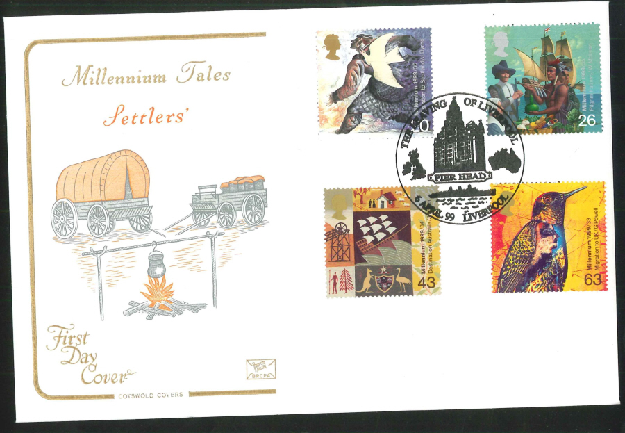 1999 Millennium Tales Settlers' First Day Cover- Leaving Liverpool (Liver) Postmark