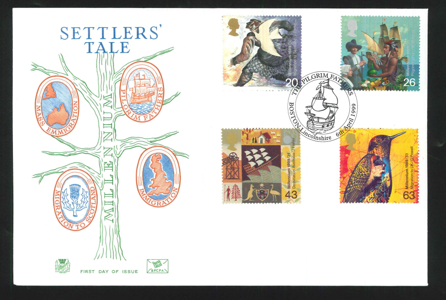 1999 Millennium Settlers' Tale First Day Cover - Pilgrim Fathers, Boston Postmark - Click Image to Close