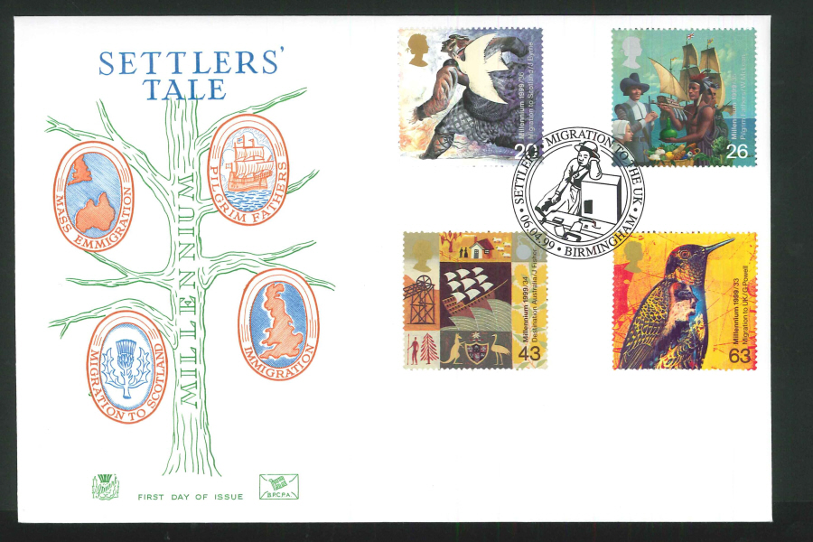 1999 Millennium Settlers' Tale First Day Cover - Migration to UK, Birmingham Postmark - Click Image to Close