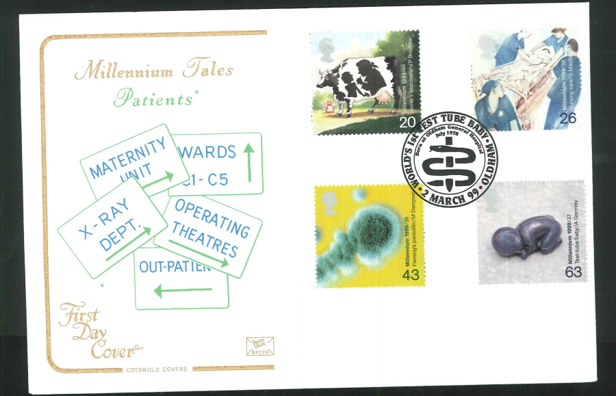 1999 Millennium Tales Patients' First Day Cover - 1st Test Tube Baby, Oldham Postmark